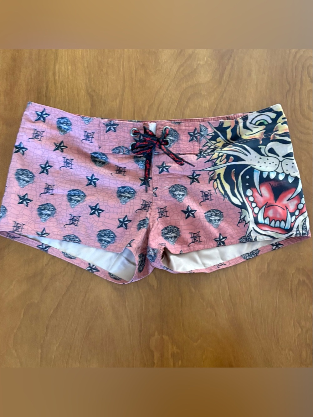 Ed Hardy Pink Women's Graphic Tiger Swim Shorts Sz M NWOT
